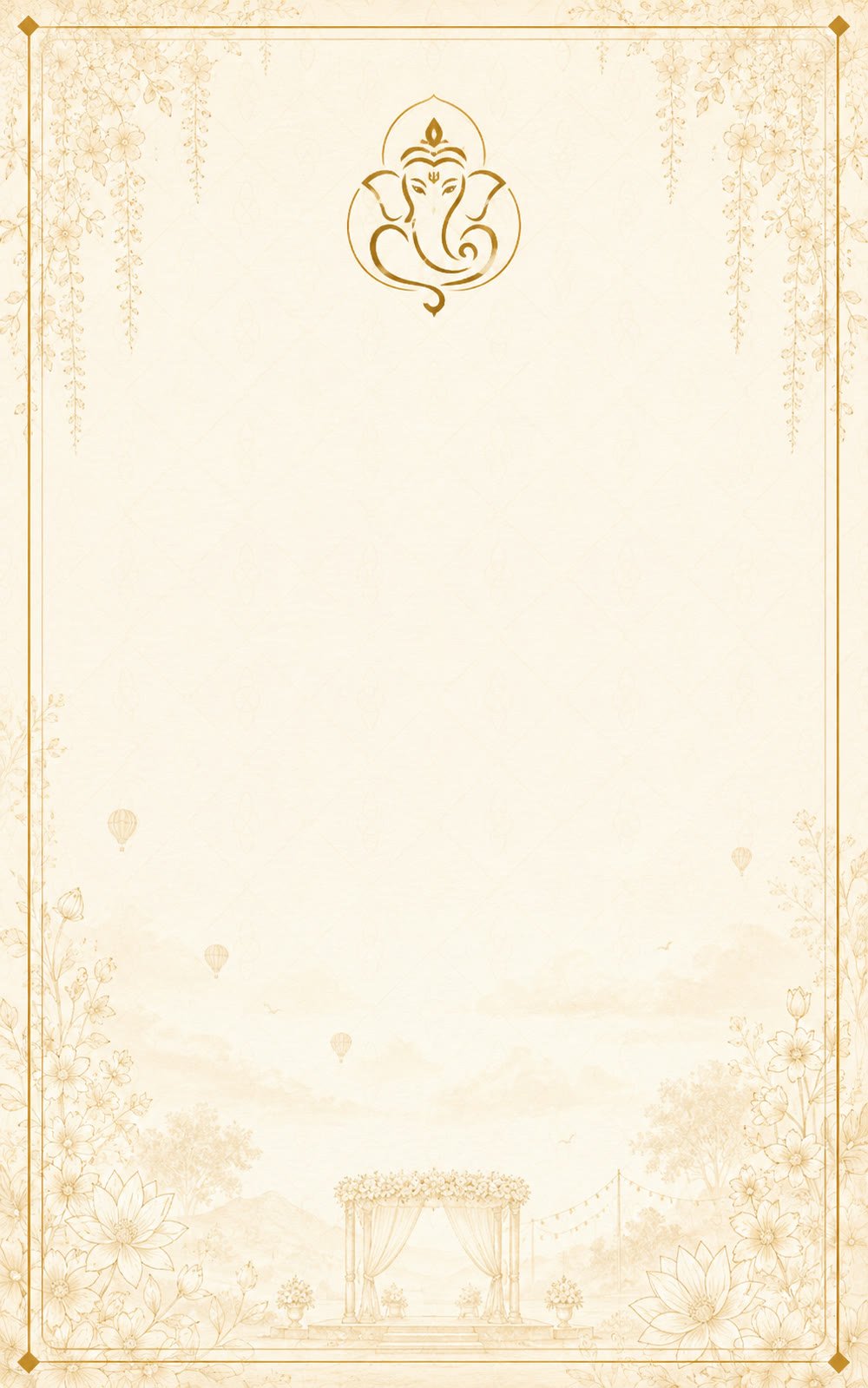 Wedding invitation card with a gold border and Ganesha